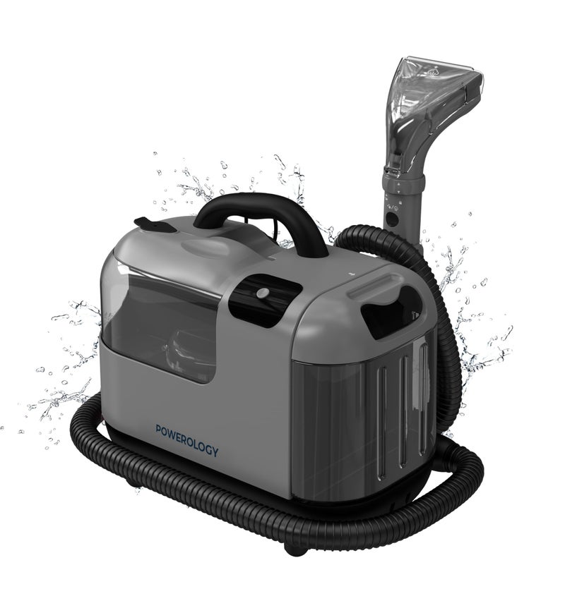 باورولوجي منظف ​​قوي للبقع والأوساخ مع وظيفة الماء الساخن والبخار، نظام خزان مزدوج، منظف متعدد الأسطح للمفروشات والسجاد والأرائك والحمامات والنوافذ والمطابخ والأماكن الخارجية وغيرها، قابس ثلاثي الأطراف بريطاني، يزيل البقع والانسكابات والبقع الصعبة 1200 واط - رمادي - Image 1